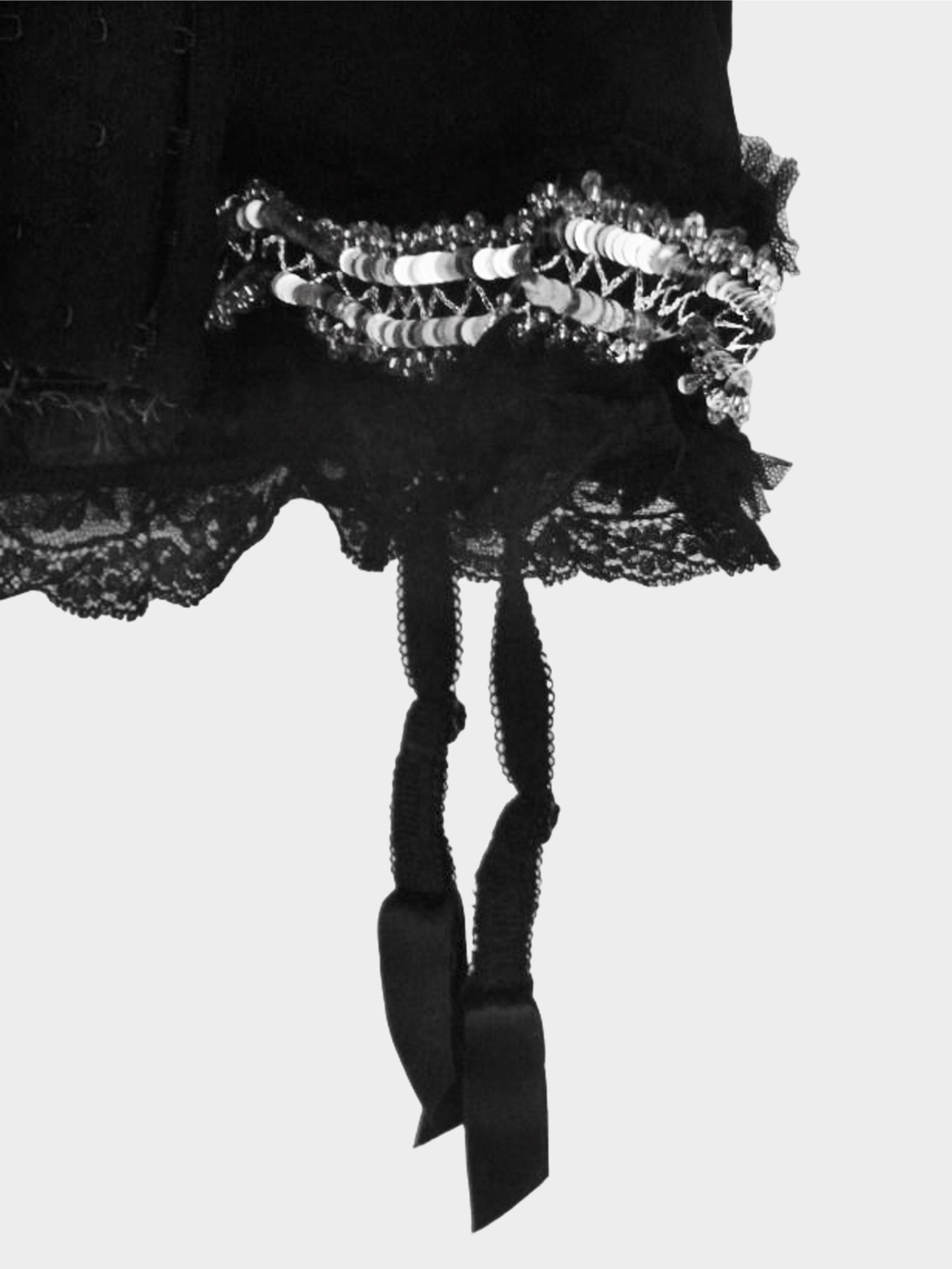 John Galliano 2000s Black Sequined Baby Doll Corset