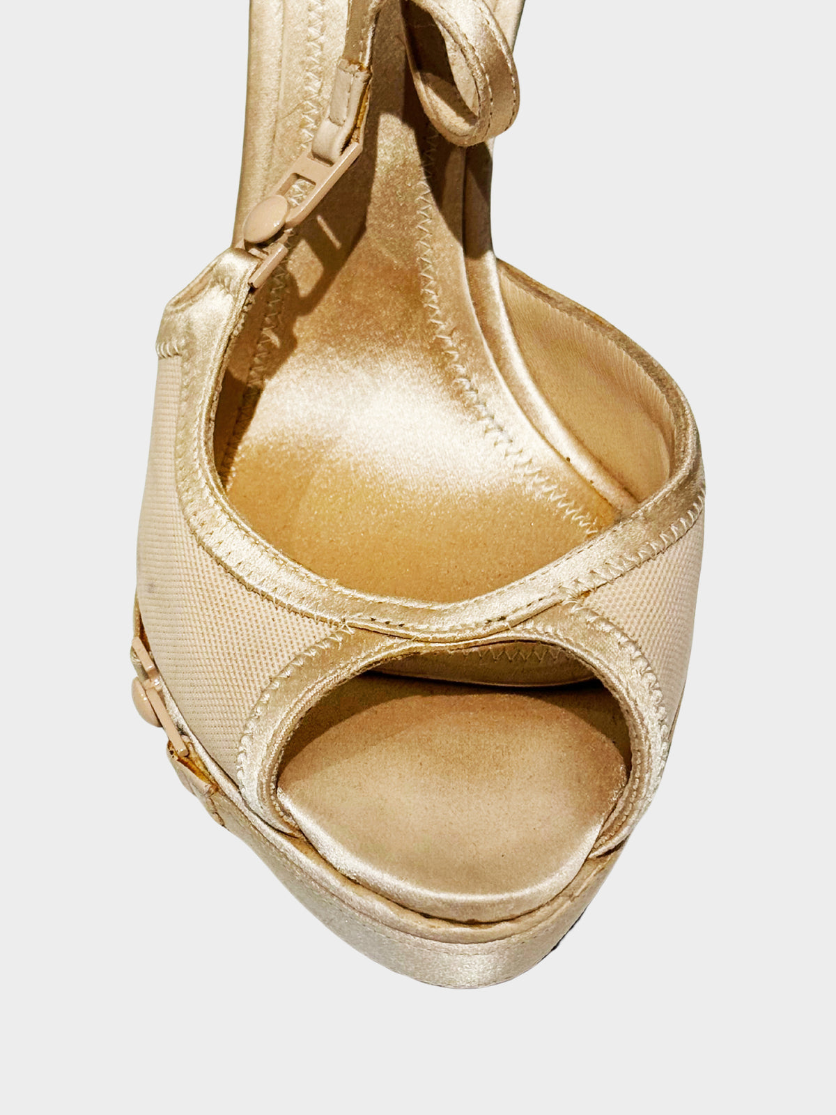 Christian Dior by John Galliano FW 2009 Couture Runway Beige Satin and Mesh Bra Strap Heels