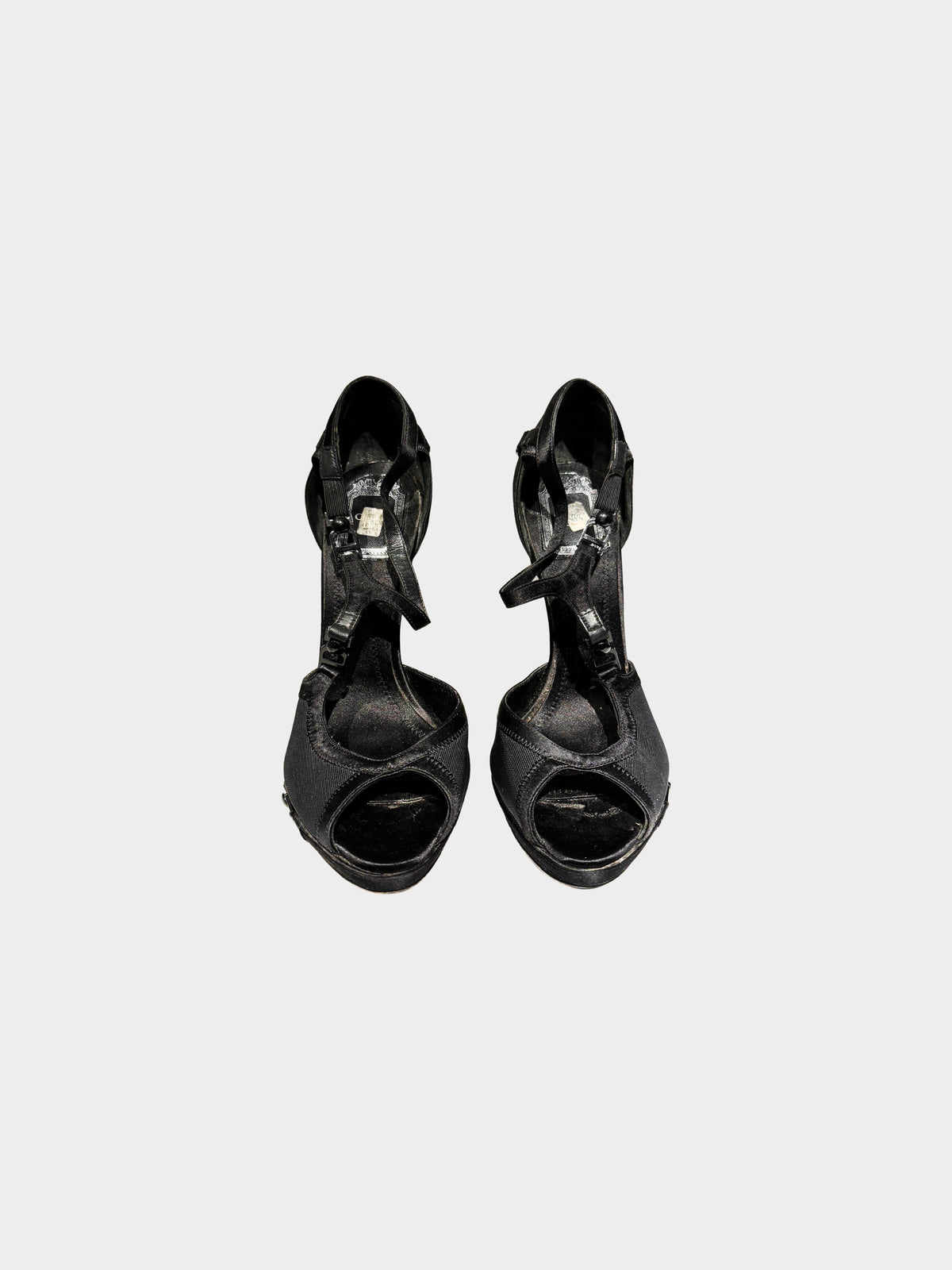 Christian Dior by John Galliano FW 2009 Couture Runway Black Satin and Mesh Bra Strap Heels