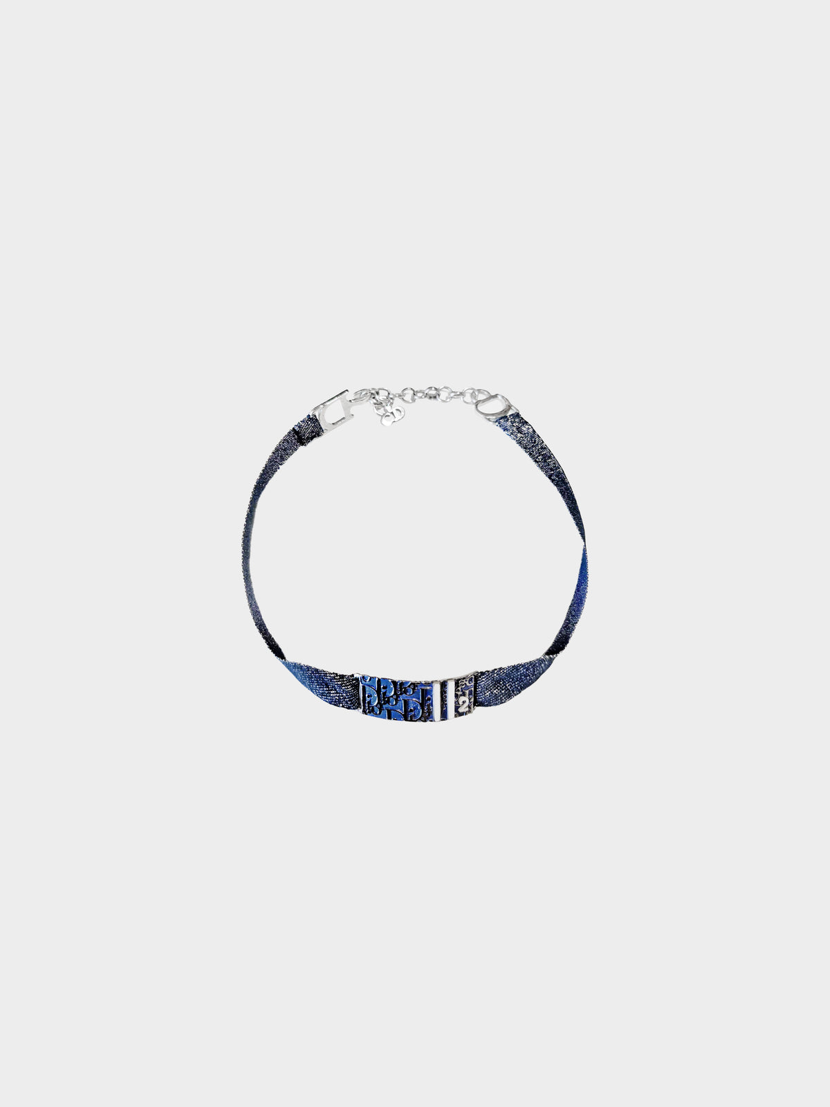Christian Dior 2000s Denim Blue Trotter Logo and Glittered Fabric Choker