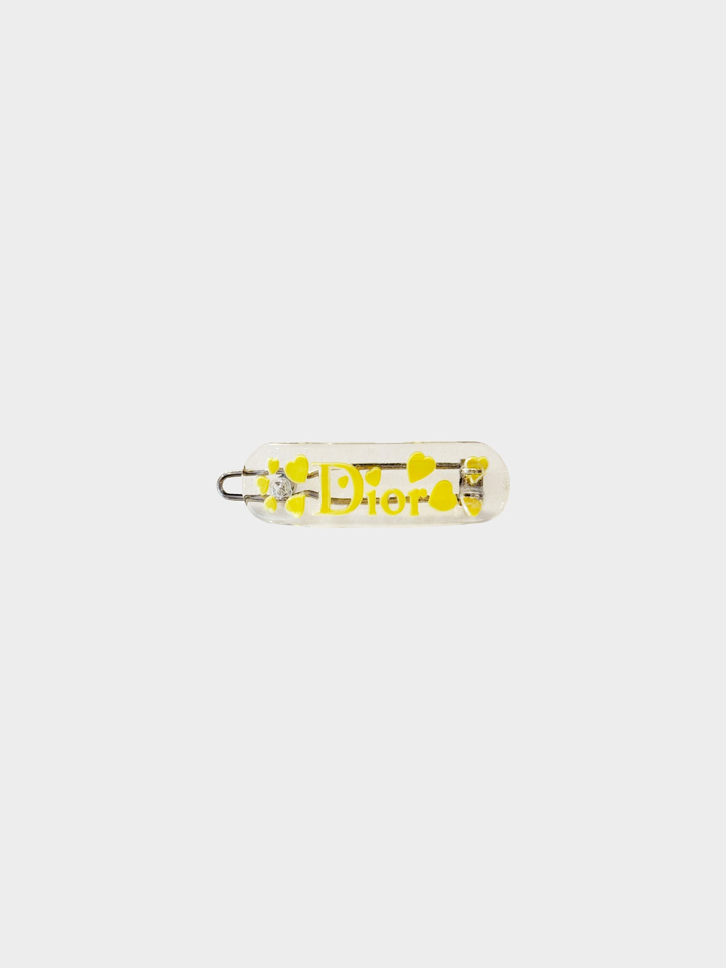 Christian Dior 2000s Yellow Hearts Logo Lucite Hair Clip