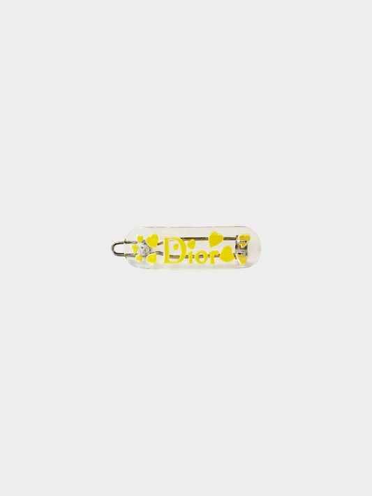 Christian Dior 2000s Yellow Hearts Logo Lucite Hair Clip