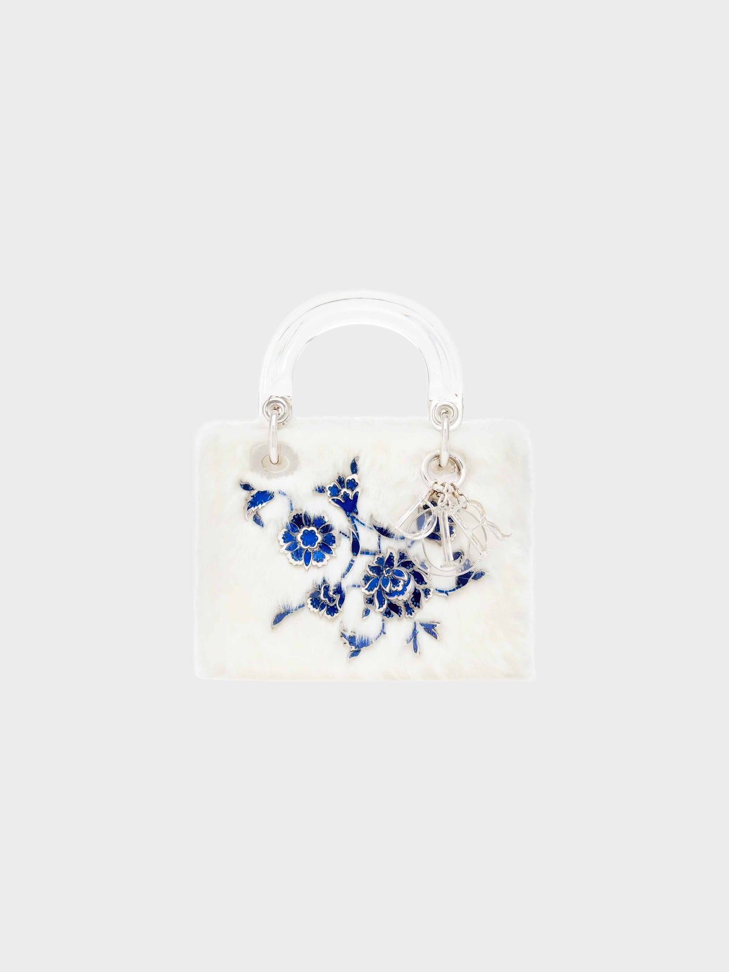 Christian Dior 2019 White Faux Fur 'Cobalt Course' Lady Dior Handbag