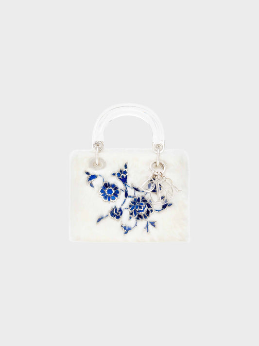 Christian Dior 2019 White Faux Fur 'Cobalt Course' Lady Dior Handbag