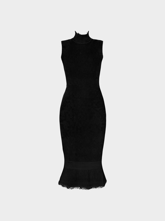 Christian Dior by John Galliano FW 1999 Rare Black Diamond Pattern Knitted Fringe Dress