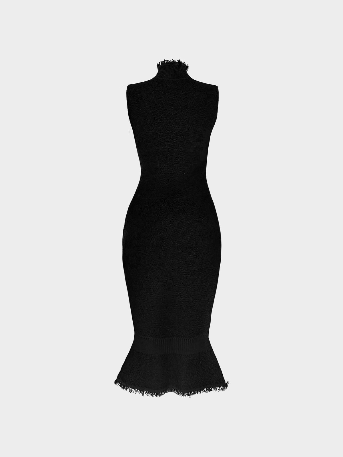 Christian Dior by John Galliano FW 1999 Rare Black Diamond Pattern Knitted Fringe Dress