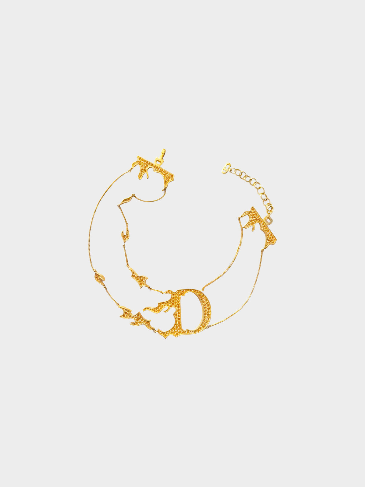Christian Dior by John Galliano 2000s Gold Metal Flaming "D" Rhinestone Choker Necklace