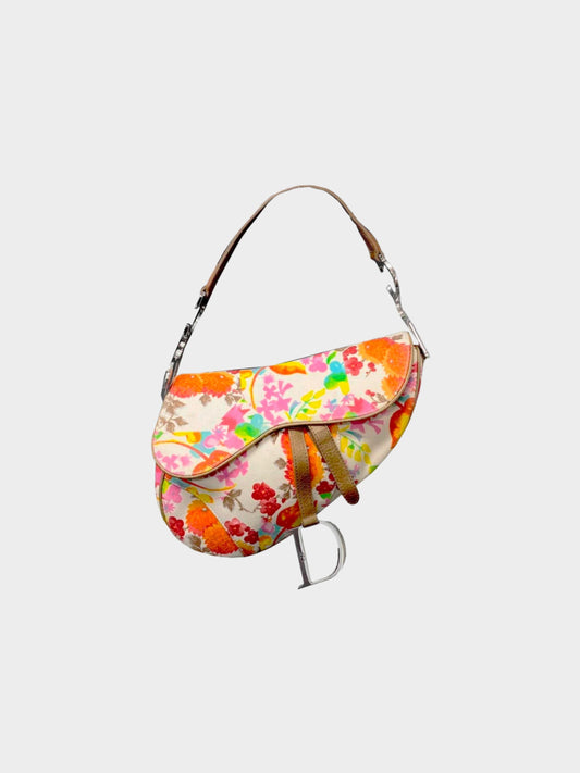 Christian Dior 2002 Canvas Floral Saddle Bag