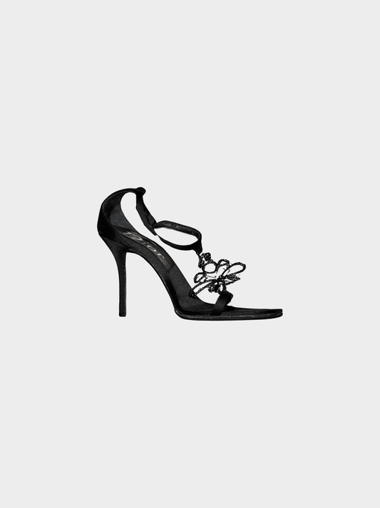 Christian Dior 2000s Black Leather Butterfly Motif Heels