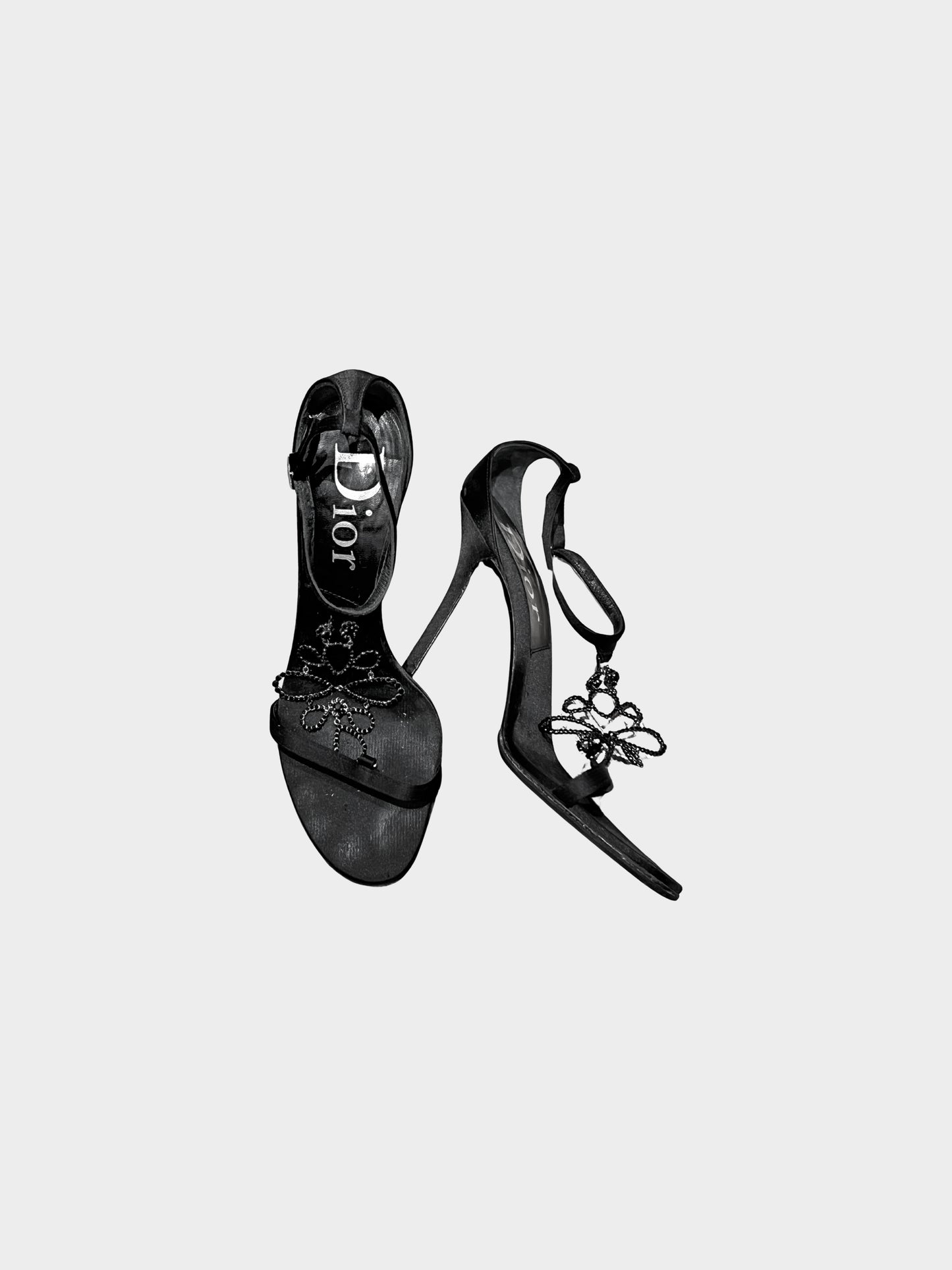Christian Dior 2000s Black Leather Butterfly Motif Heels