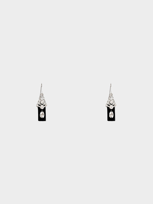 Christian Dior 2000s Black and Silver Rhinestone Drop Hook Earrings