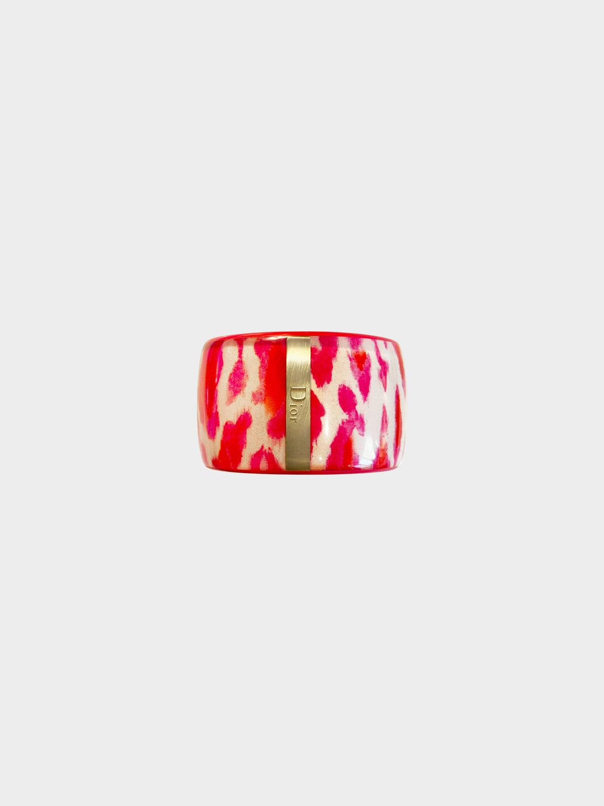 Christian Dior 2000s Light Blue and Dark Pink Leopard Print Resin Bangle/Cuff Set