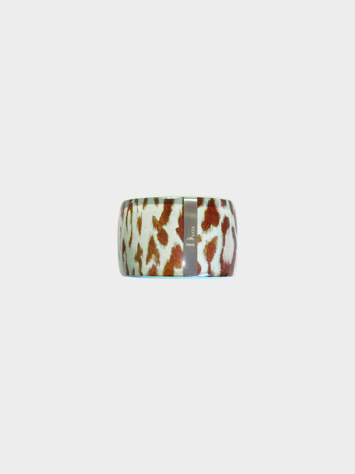 Christian Dior 2000s Light Blue and Dark Pink Leopard Print Resin Bangle/Cuff Set