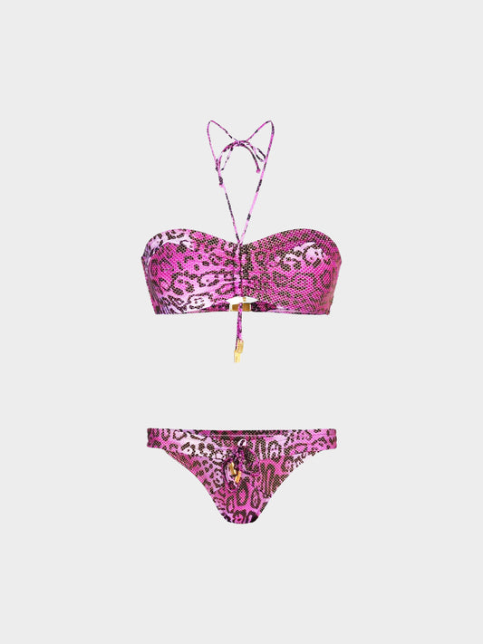 Christian Dior by John Galliano FW 2004 Purple Leopard Print Gambler Two-Piece Swimsuit