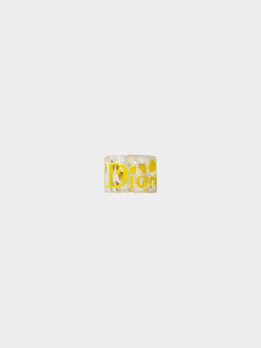 Christian Dior 2000s Yellow Heart Lucite Logo Ring