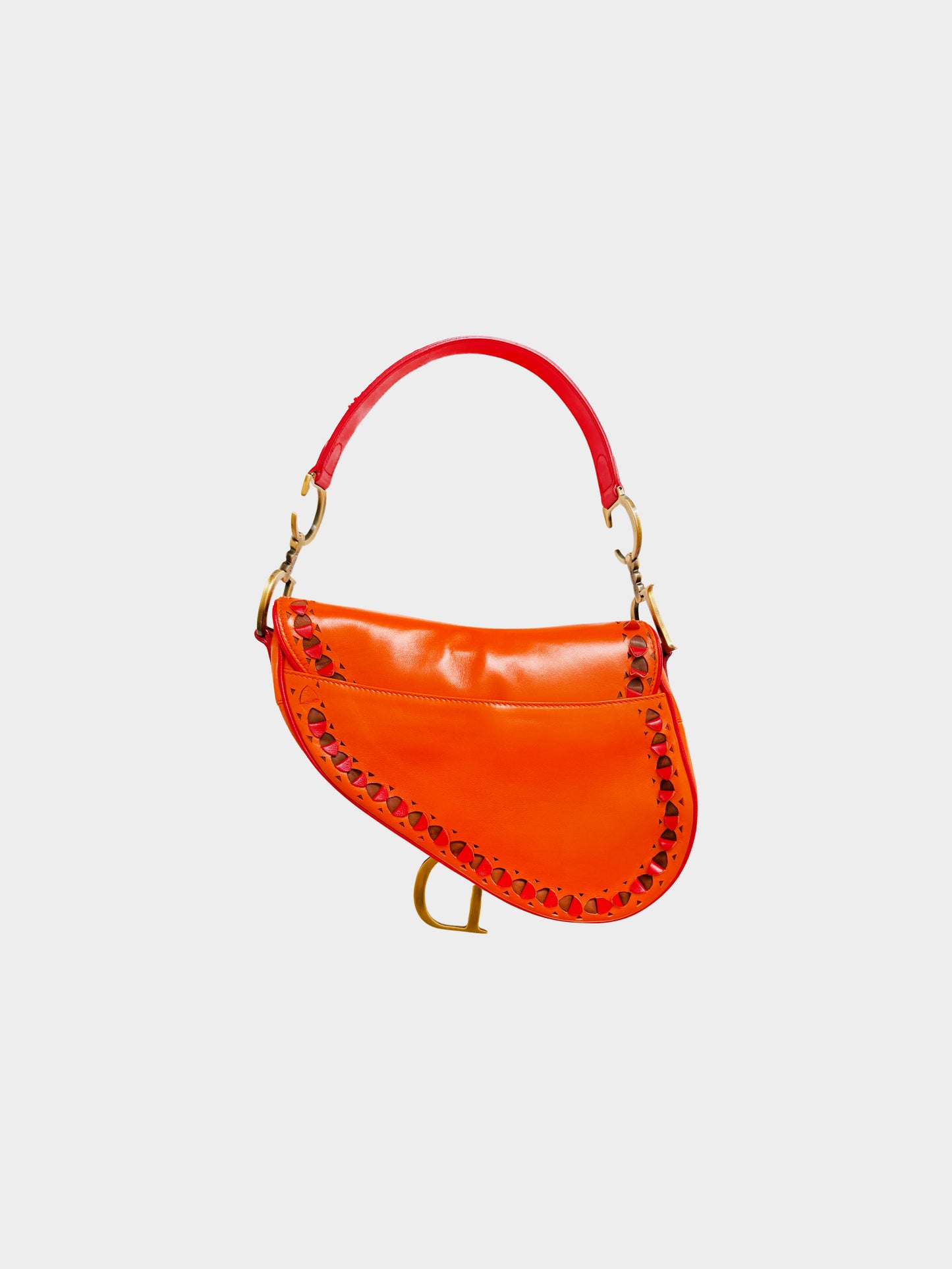 Christian Dior 2002 Limited Edition Orange Leather Laser Cut Saddle Bag