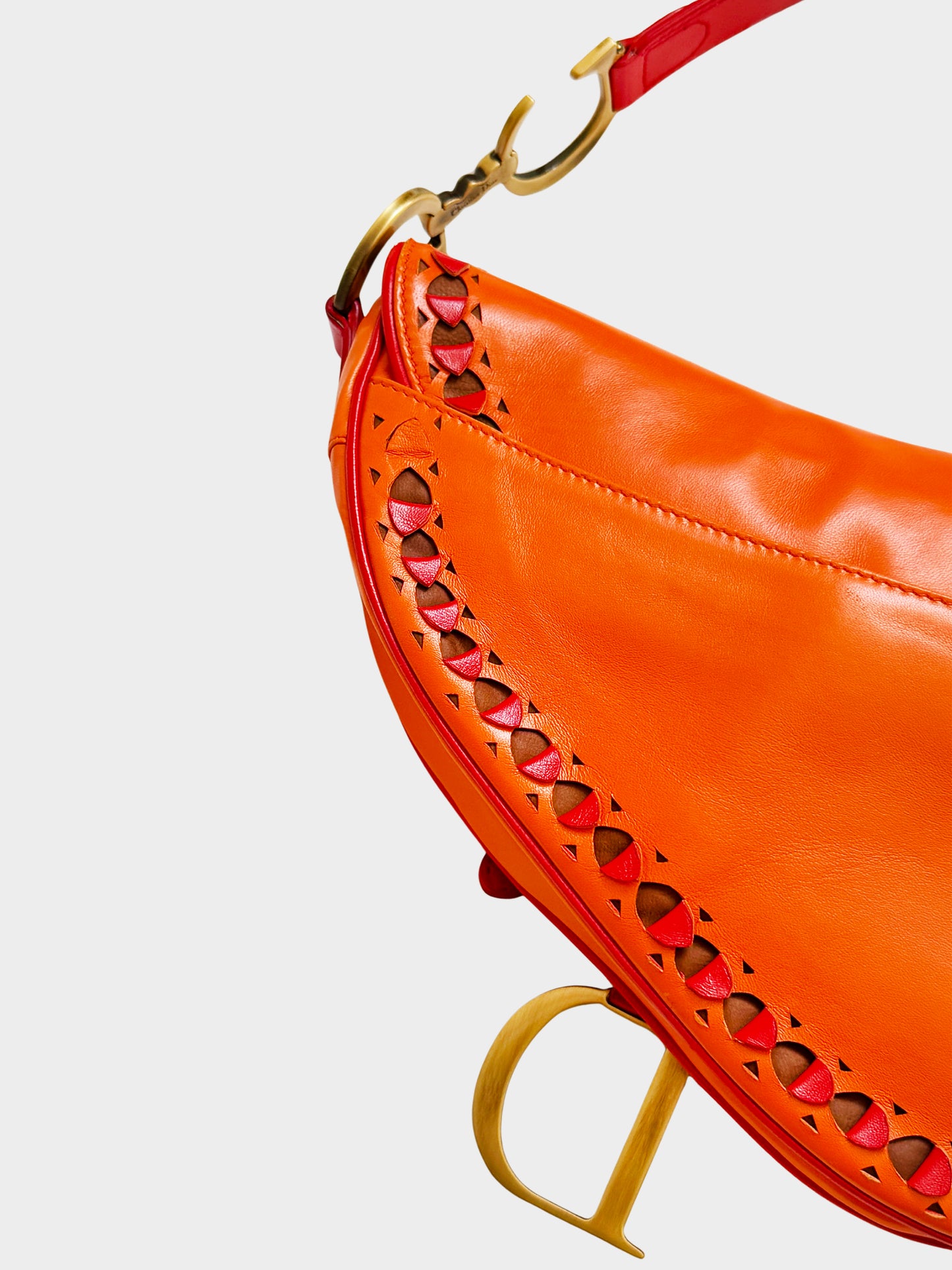 Christian Dior 2002 Limited Edition Orange Leather Laser Cut Saddle Bag
