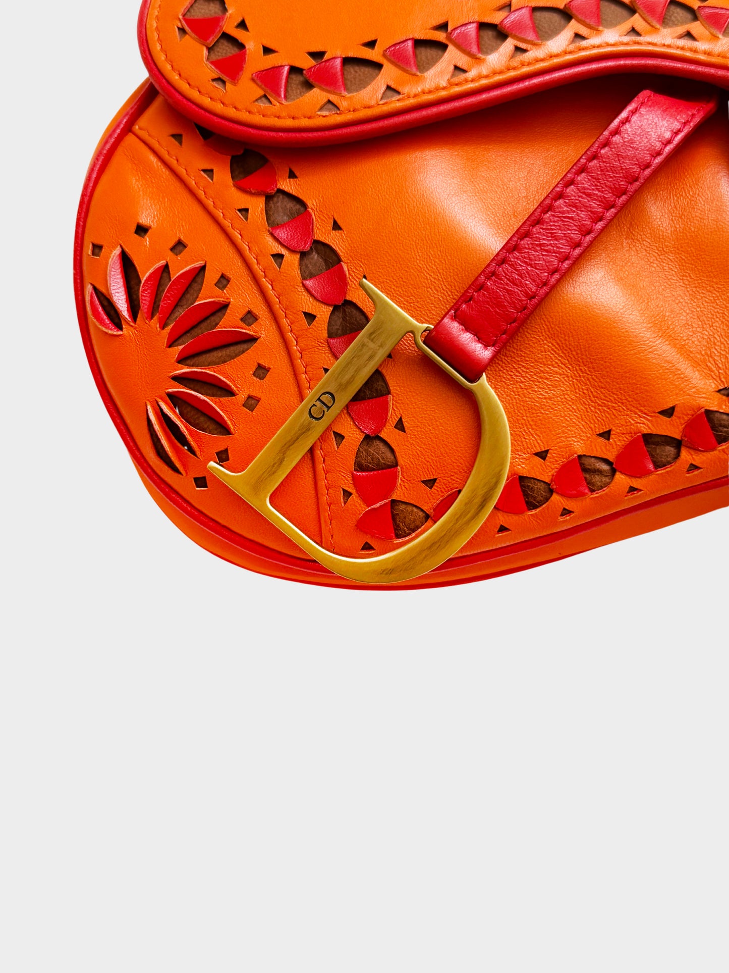 Christian Dior 2002 Limited Edition Orange Leather Laser Cut Saddle Bag