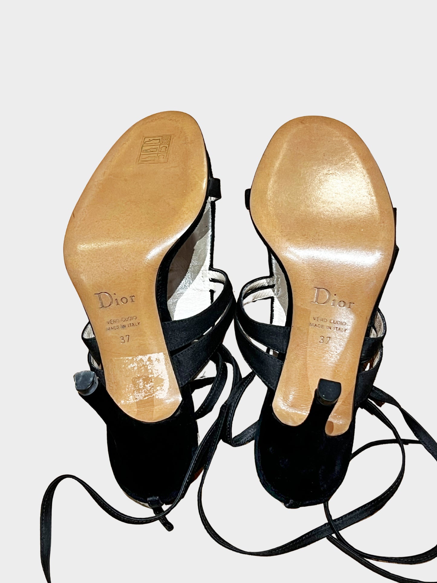 Christian Dior Early 2000s Black Satin Beads and Sequin-Embellished Feet Motif Pom Pom Heels