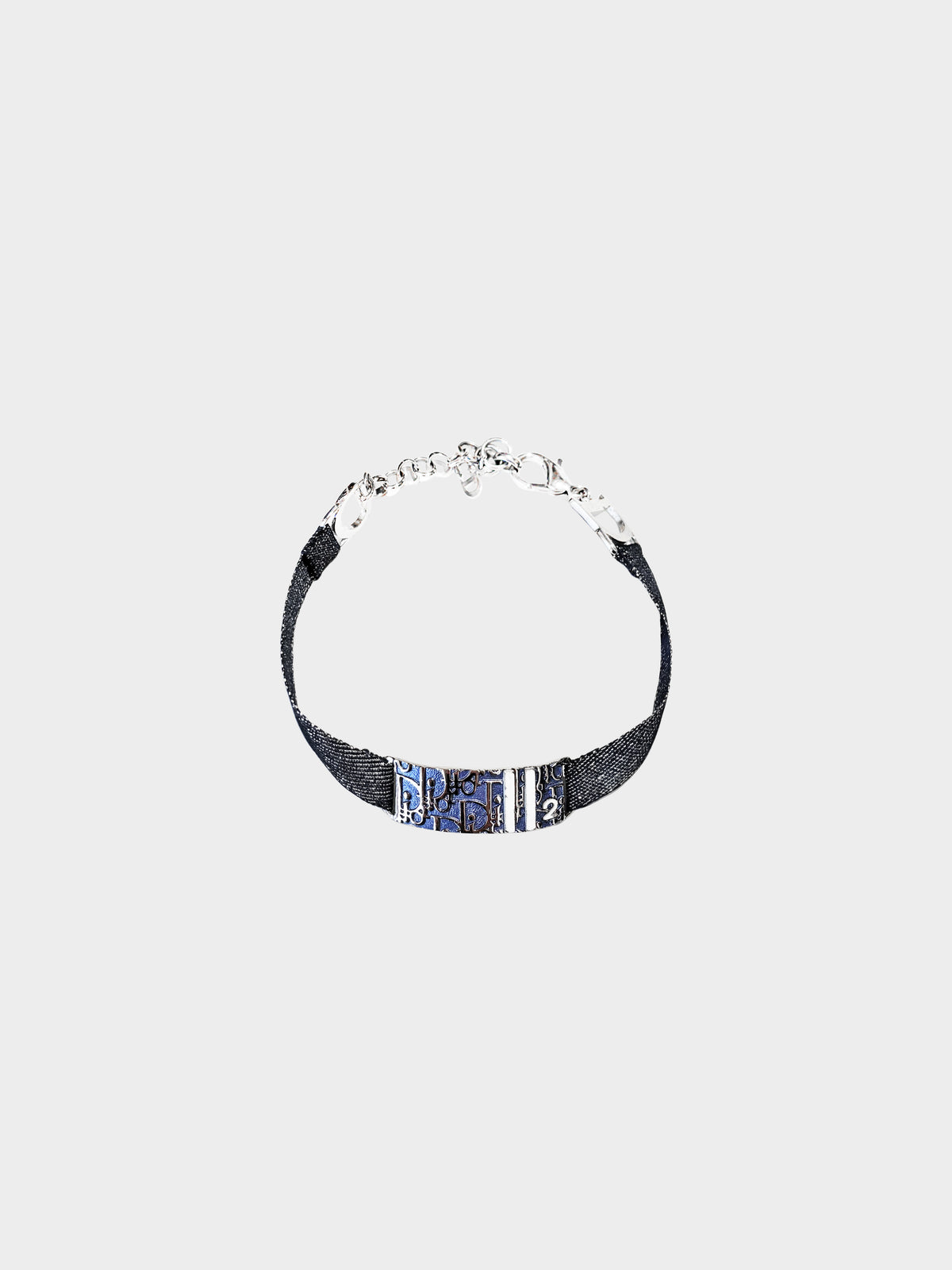 Christian Dior 2000s Blue Trotter Logo and Glittered Fabric Band Bracelet