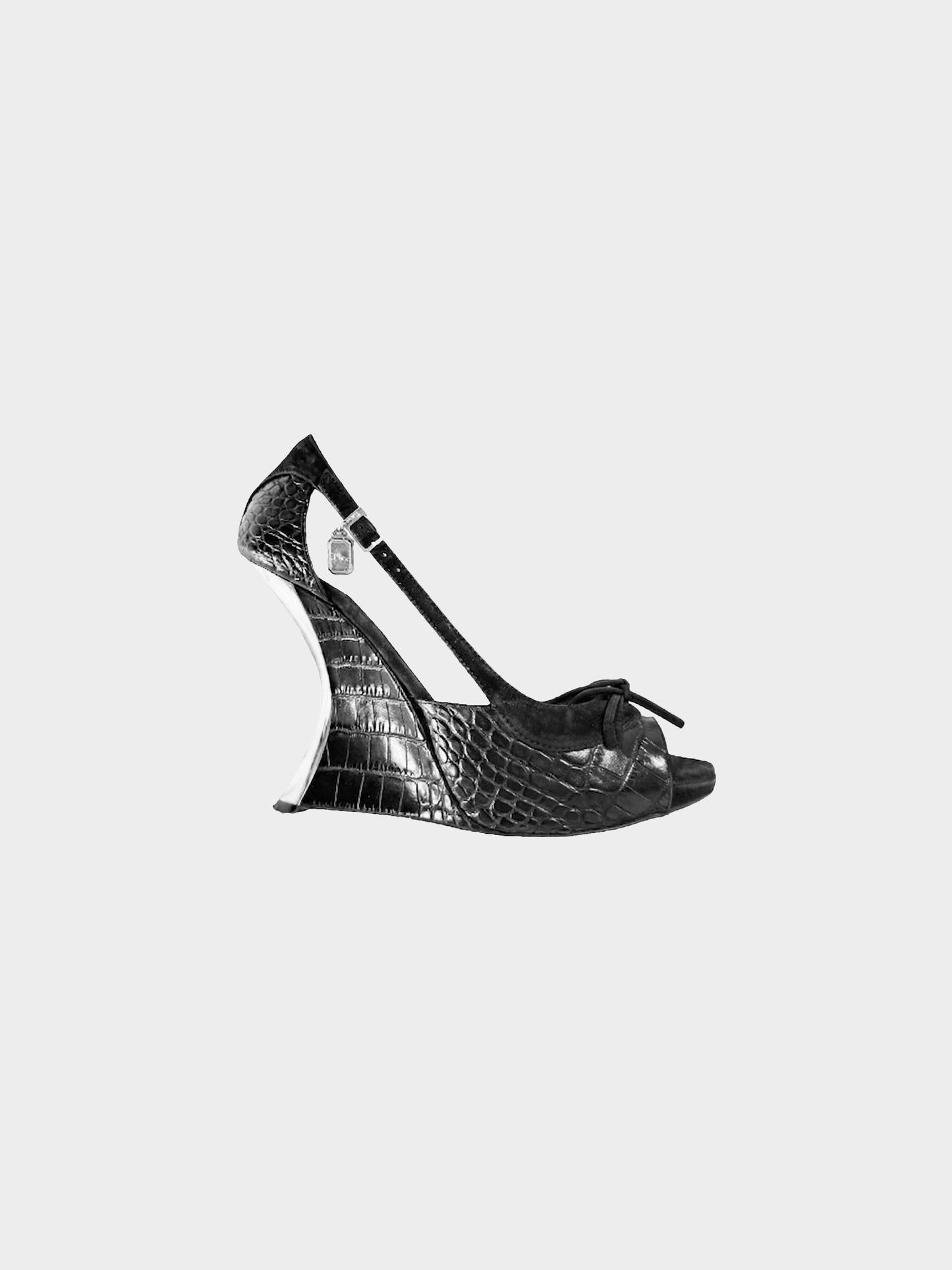 Christian Dior 2000s Black Crocodile and Suede Wedge Heels