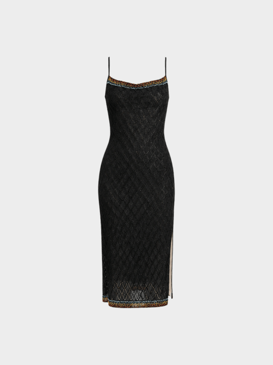 Christian Dior by John Galliano FW 2001 Black Lurex Bead Embroidered Midi Dress
