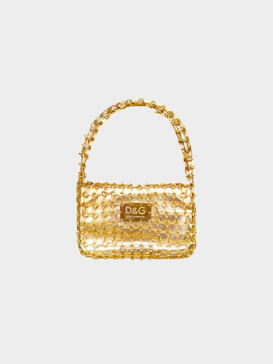Dolce and Gabbana 2000s Gold Metallic Leather and Chainlink Bag