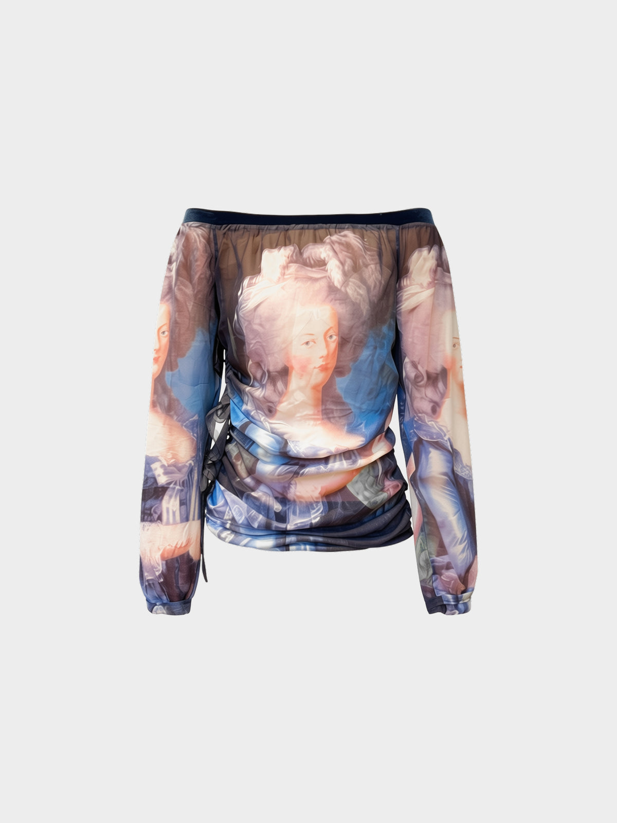 Dolce and Gabbana FW 2003 Marie Antoinette Sheer Blue Printed Long Sleeve Top