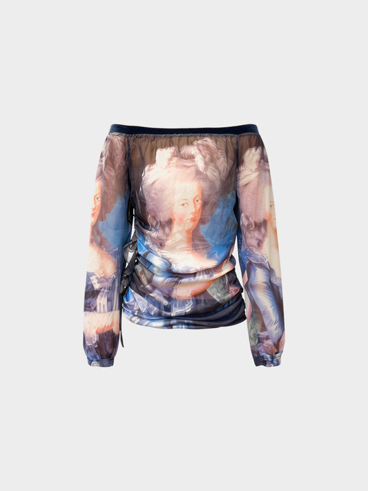 Dolce and Gabbana FW 2003 Marie Antoinette Sheer Blue Printed Long Sleeve Top