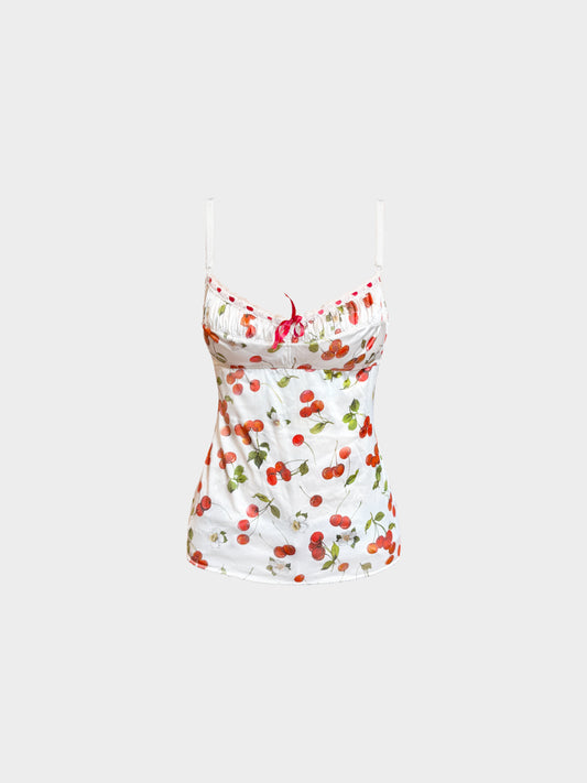 Dolce and Gabbana 2000s Cherry Print Silk Cami Top
