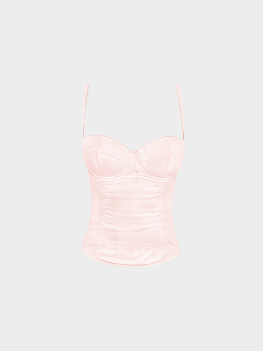 Dolce and Gabbana 2000s Pink Logo Printed Silk Satin Corset Top
