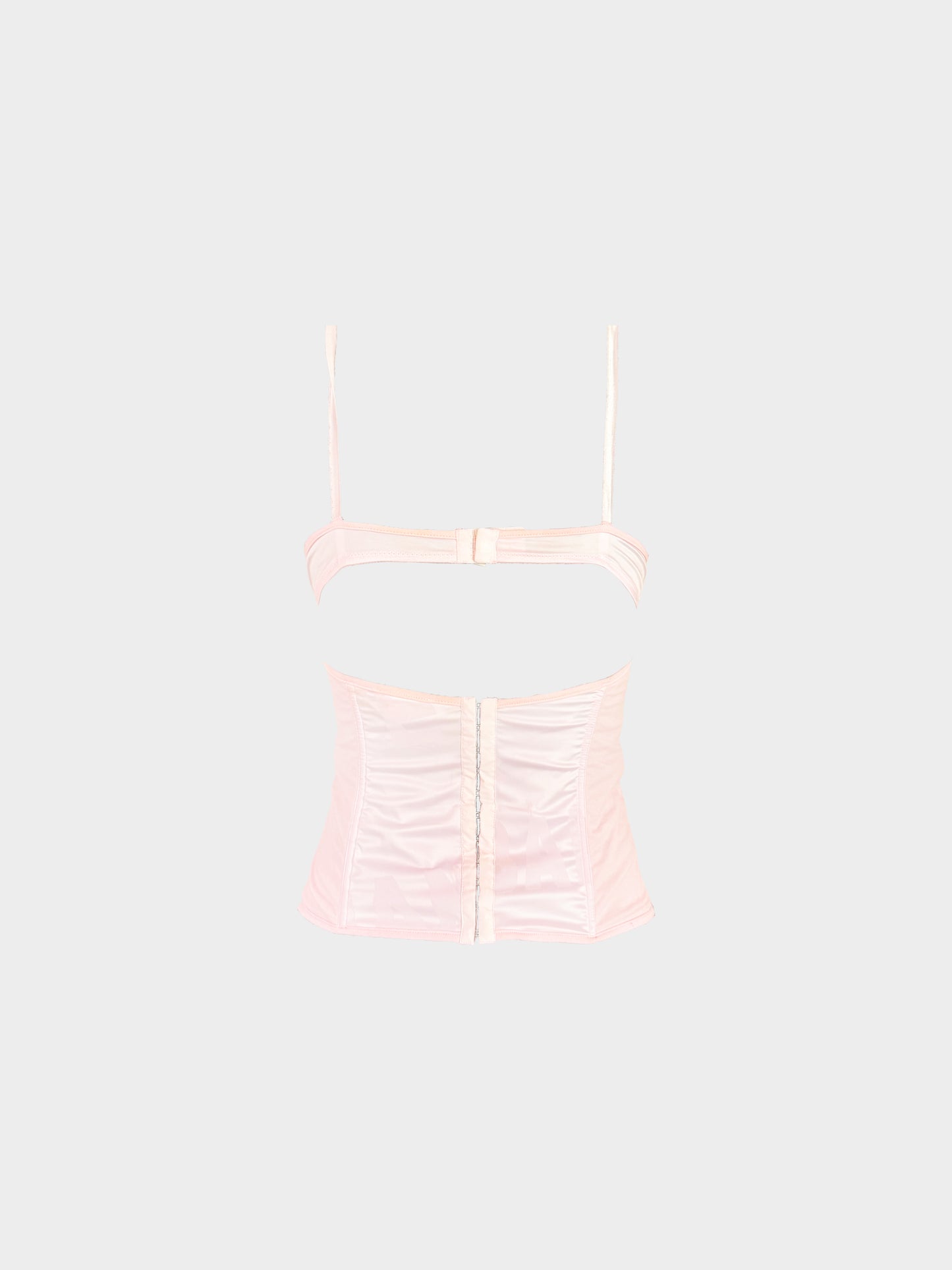 Dolce and Gabbana 2000s Pink Logo Printed Silk Satin Corset Top