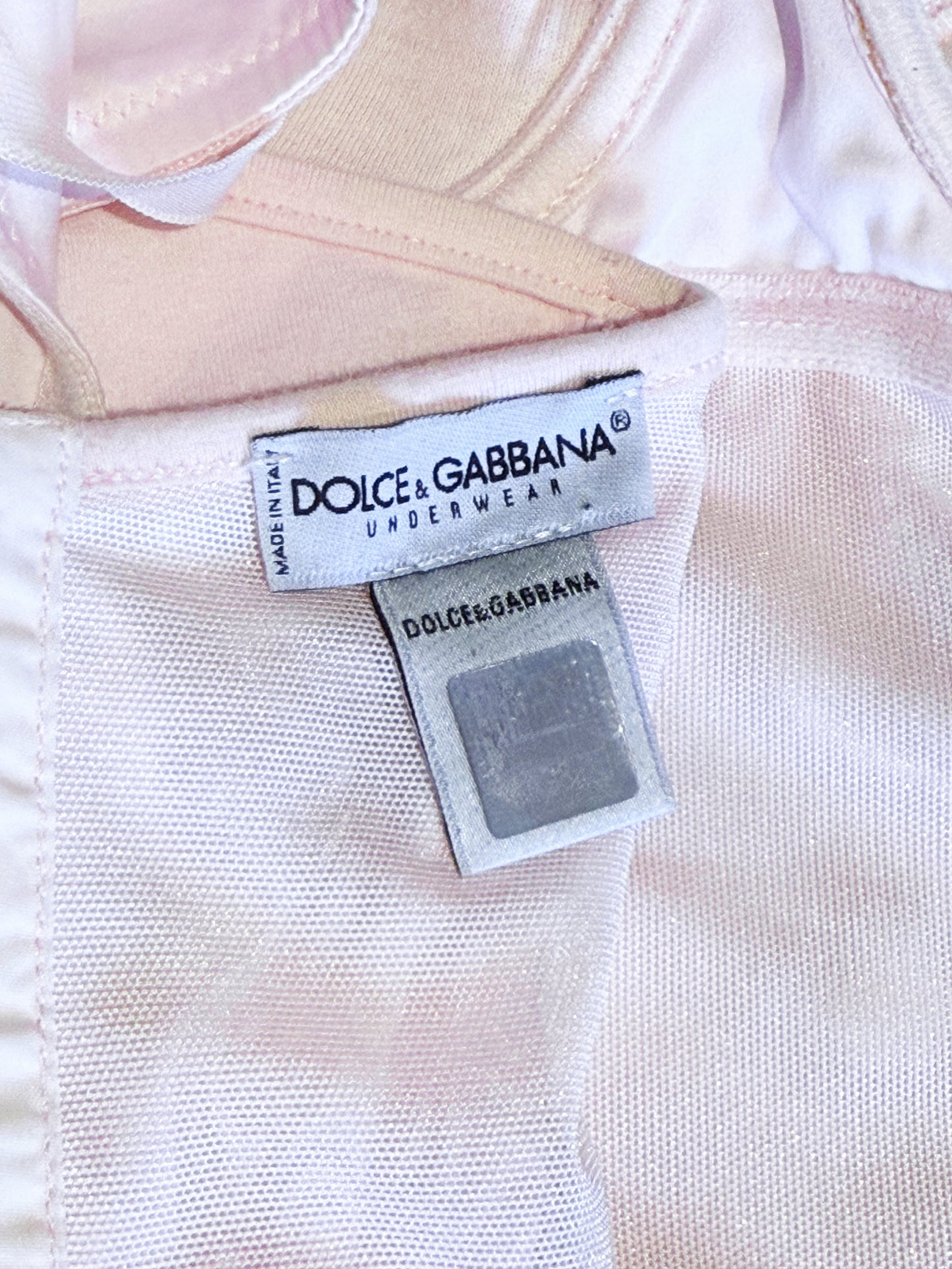 Dolce and Gabbana 2000s Pink Logo Printed Silk Satin Corset Top