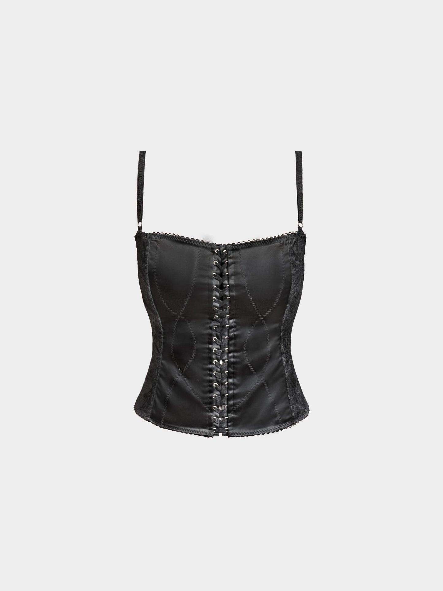 Dolce and Gabbana 2000s Black Acetate Lace-trimmed Corset Top