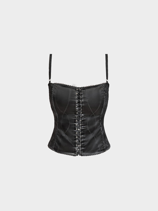 Dolce and Gabbana 2000s Black Acetate Lace-trimmed Corset Top