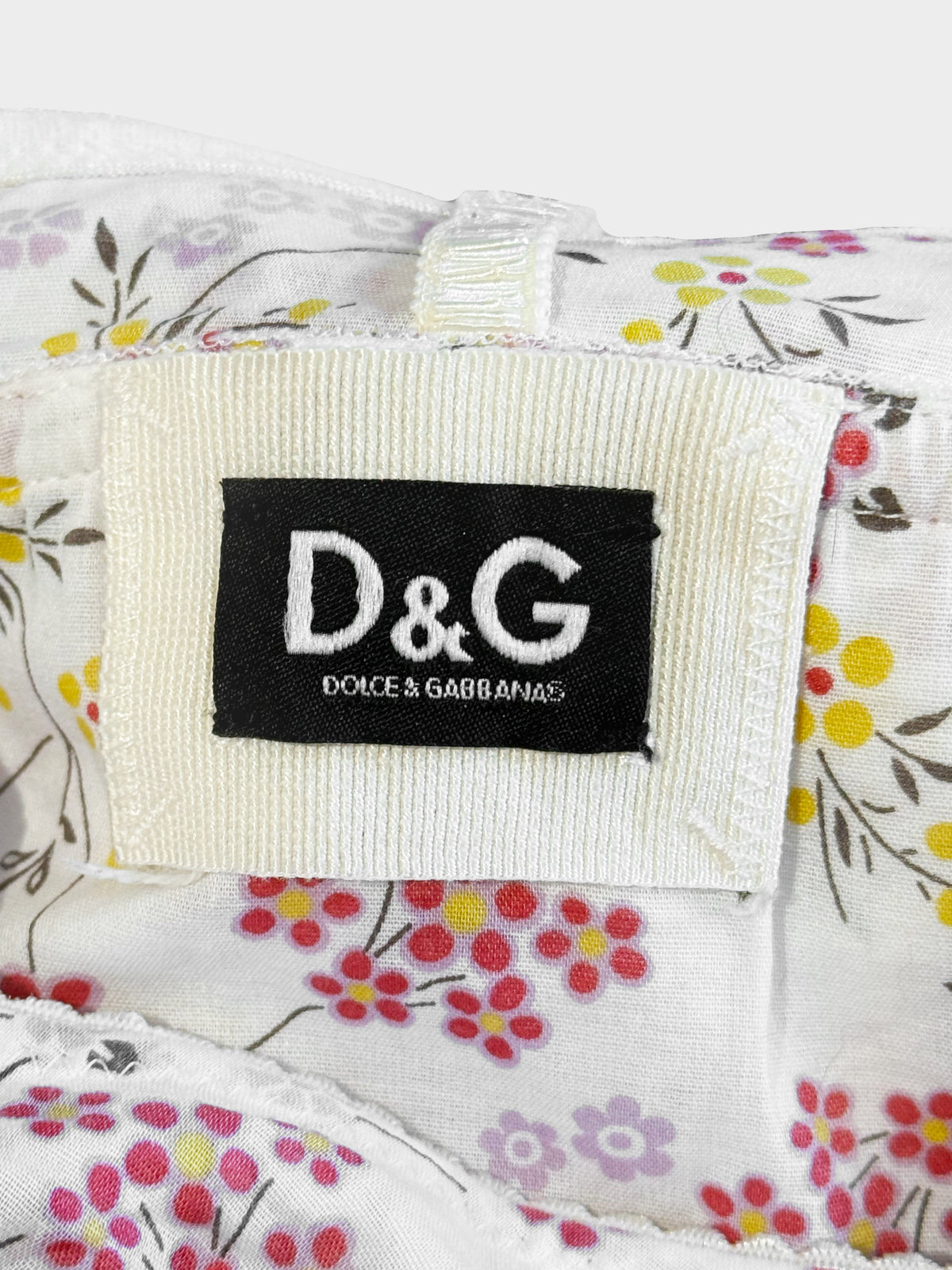 Dolce and Gabbana 2000s White Lace and Multicolored Floral Print Dress