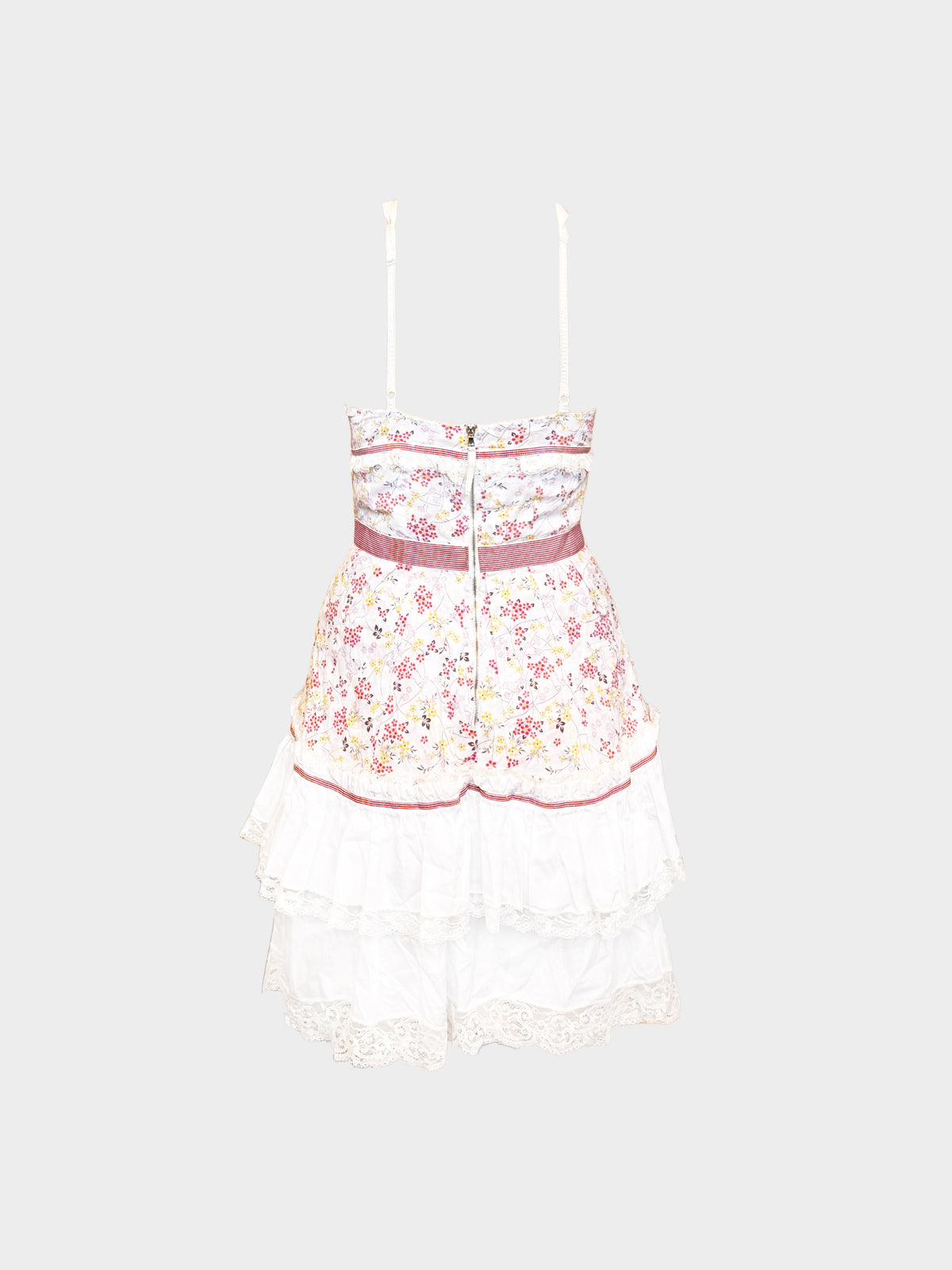 Dolce and Gabbana 2000s White Lace and Multicolored Floral Print Dress