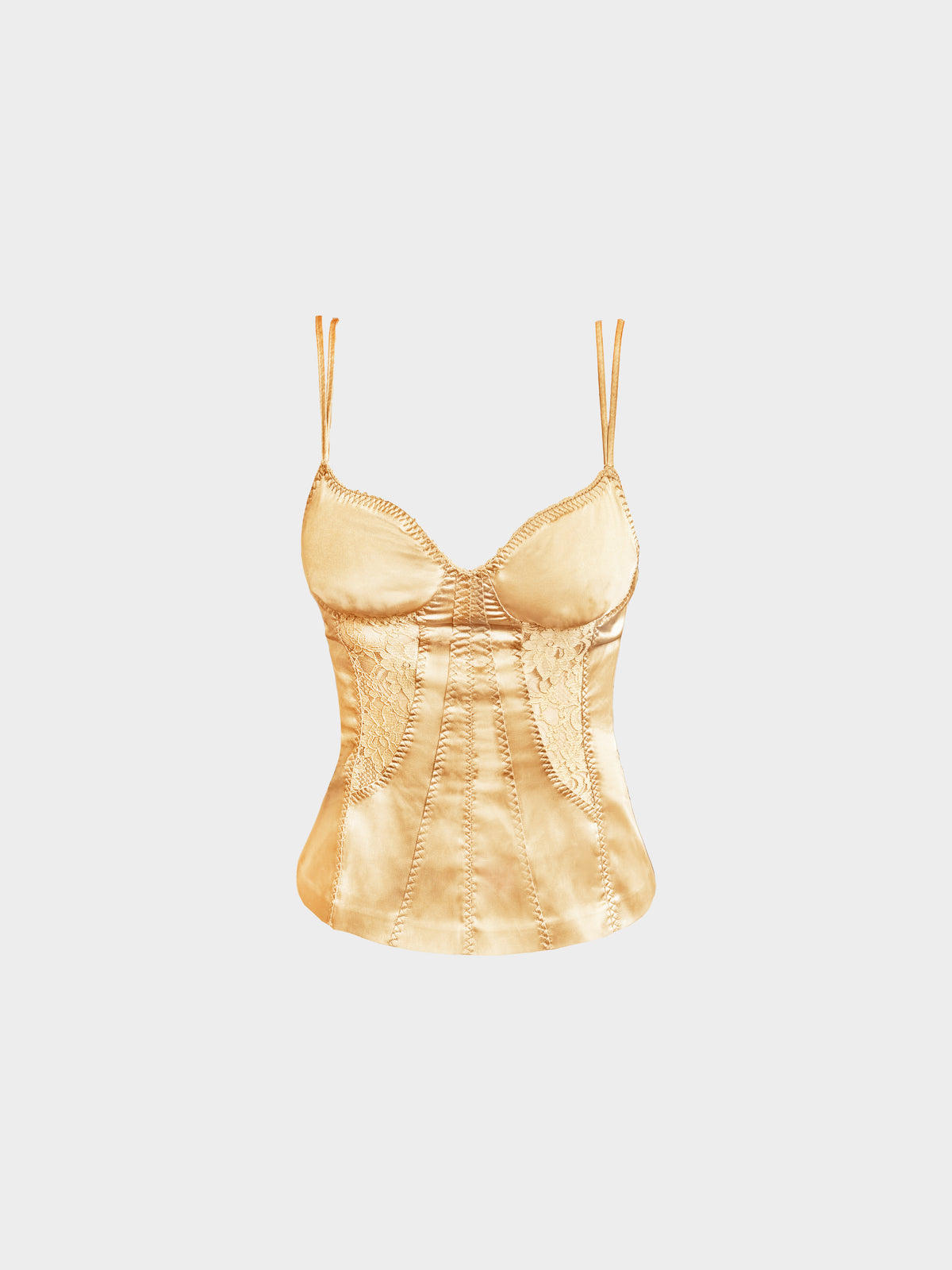 Dolce and Gabbana 2003 Gold Satin Lace-trimmed Top