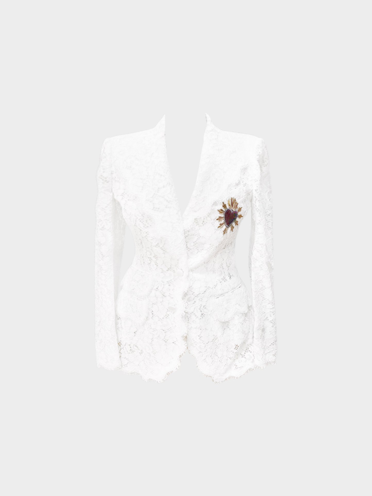 Dolce and Gabbana 2000s Rare White Lace Blazer with Heart Applique