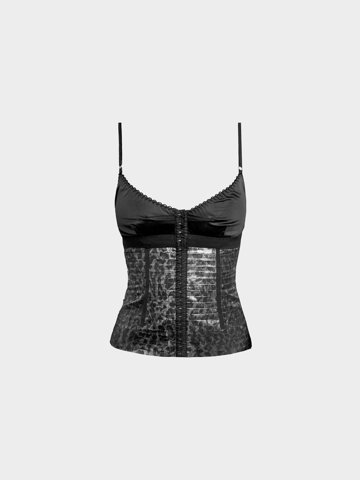 Dolce and Gabbana 2000s Black Leopard Print Gathered-style Corset Top