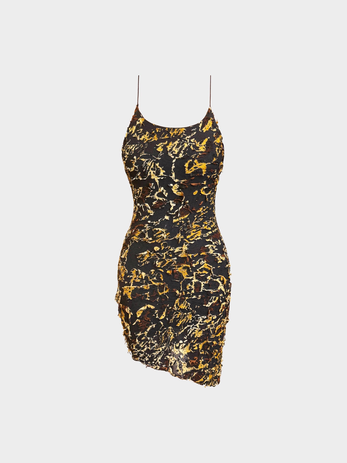 Dolce and Gabbana 2000s Black and Brown Textured Abstract Pattern Asymmetrical Slip Dress