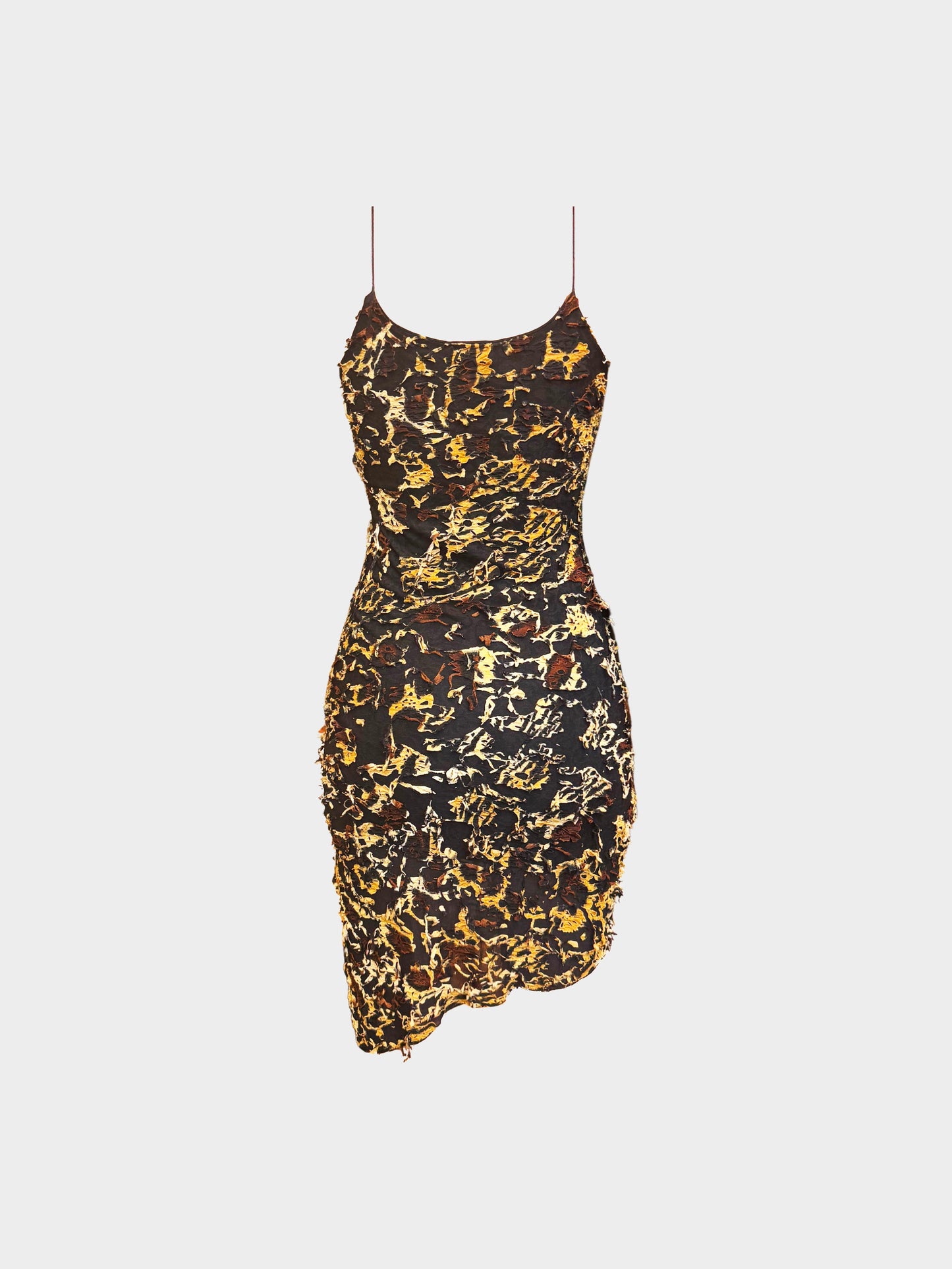 Dolce and Gabbana 2000s Black and Brown Textured Abstract Pattern Asymmetrical Slip Dress