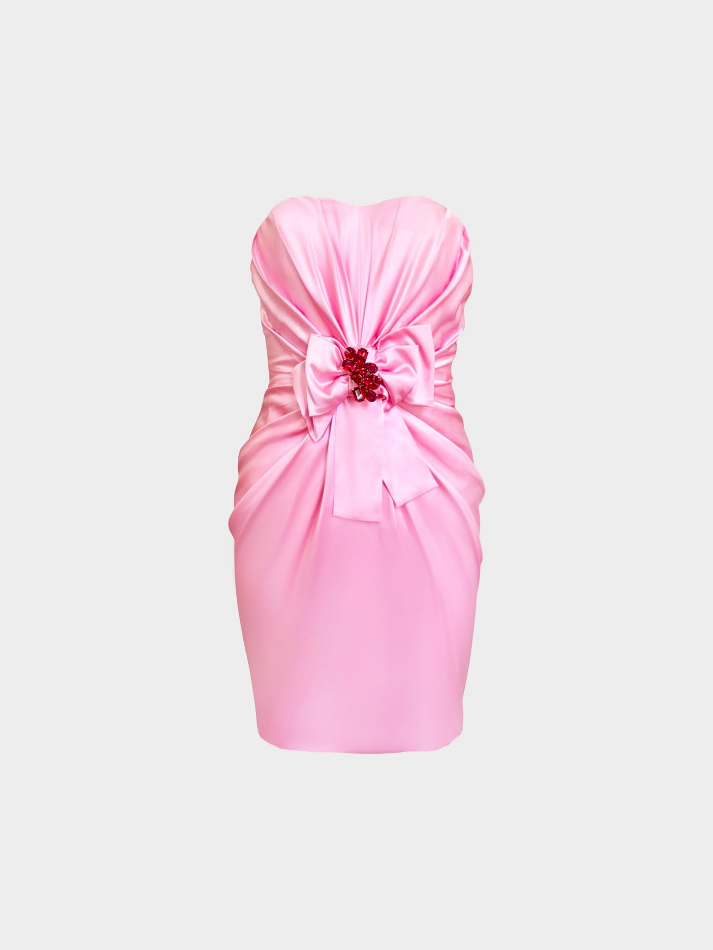 Dolce and Gabbana 1990s Pink Silk Satin Gathered Bow Detail Tube Dress