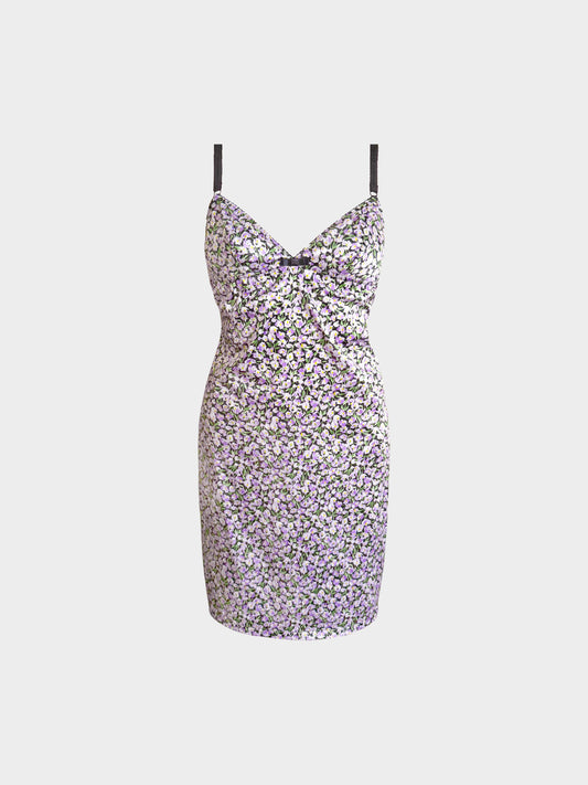Dolce and Gabbana 2000s Purple Floral Print Silk Slip Dress