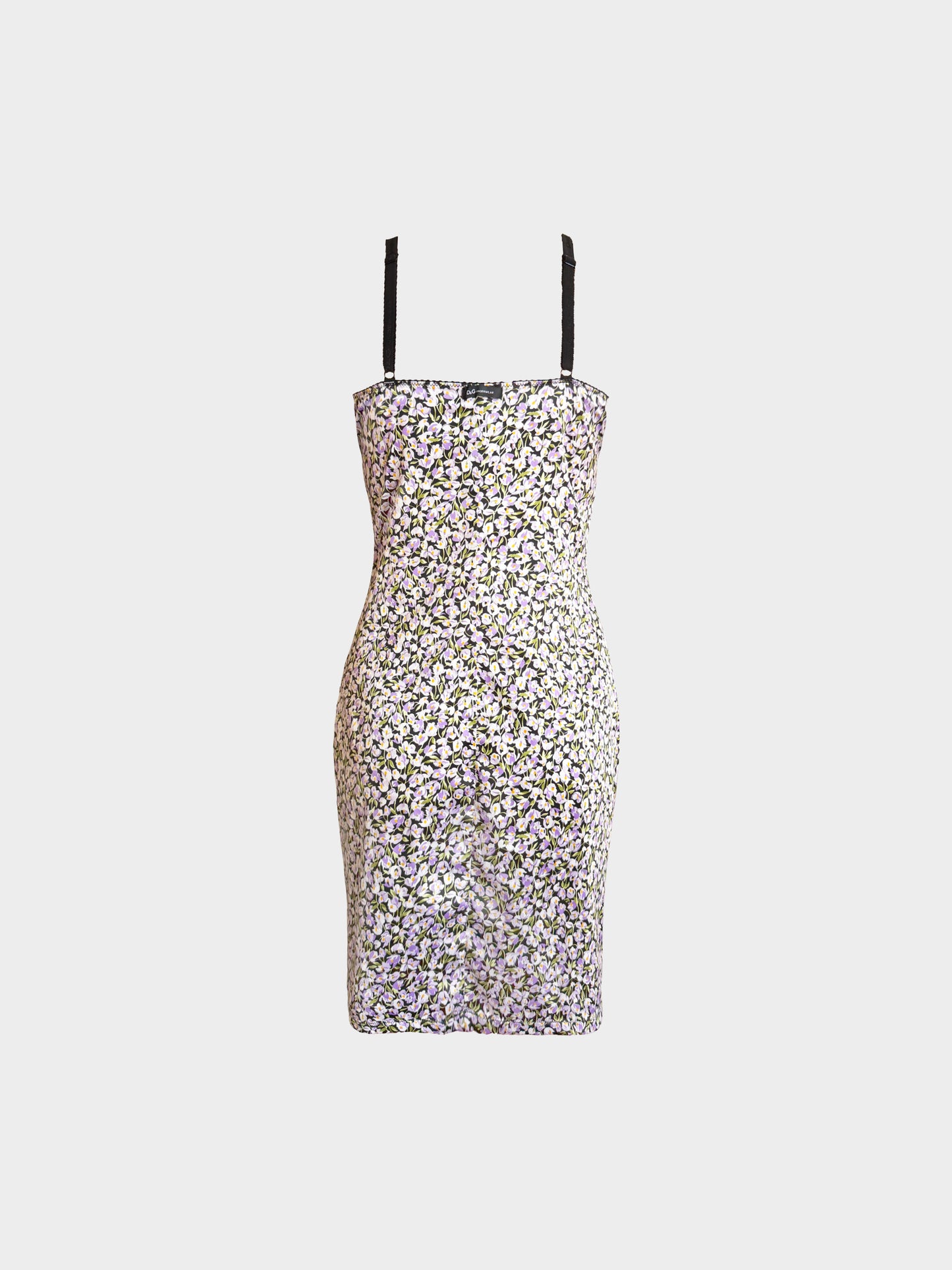 Dolce and Gabbana 2000s Purple Floral Print Silk Slip Dress