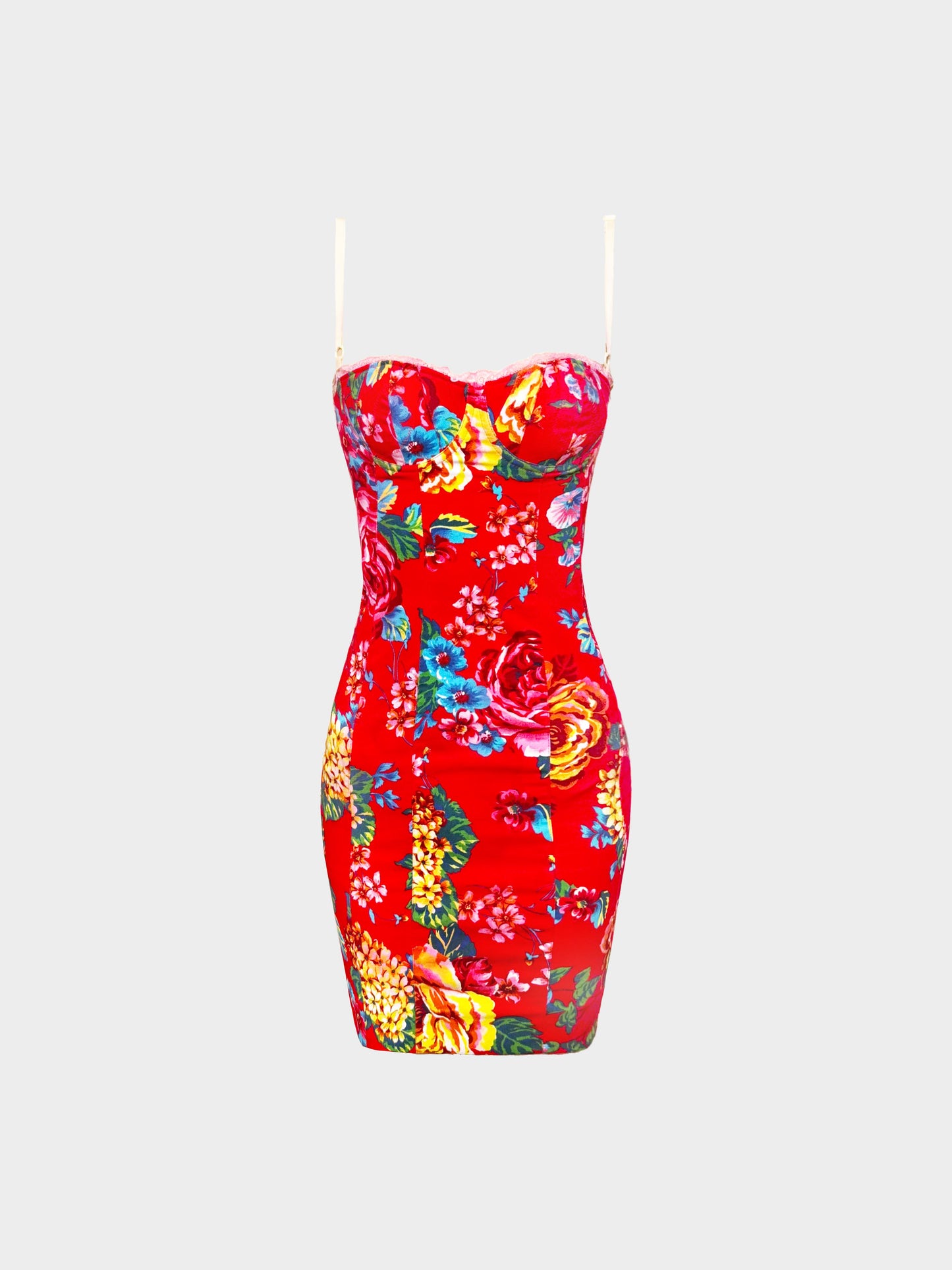 Dolce and Gabbana Early 2000s Red Floral Print Corset Dress