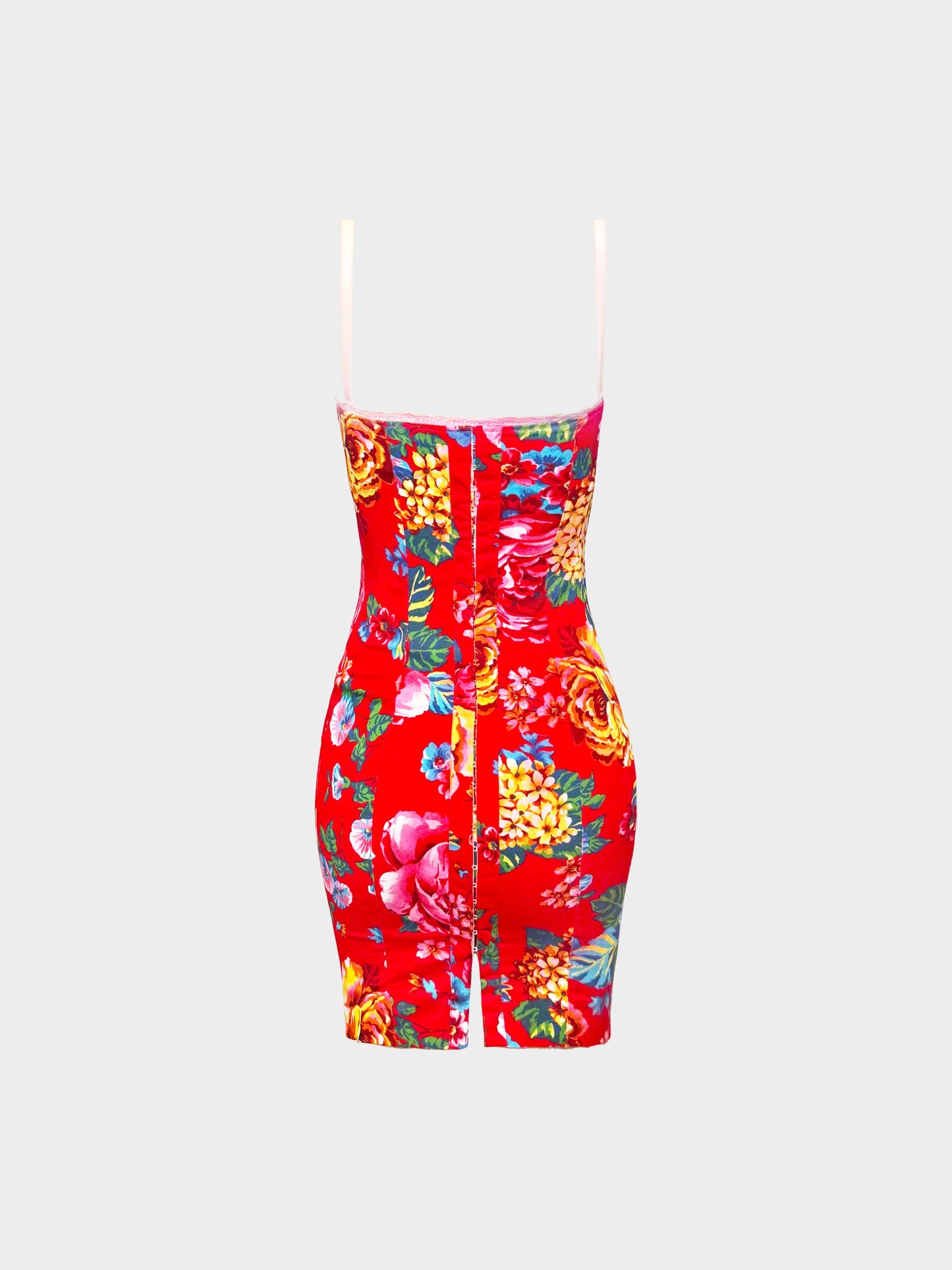 Dolce and Gabbana Early 2000s Red Floral Print Corset Dress
