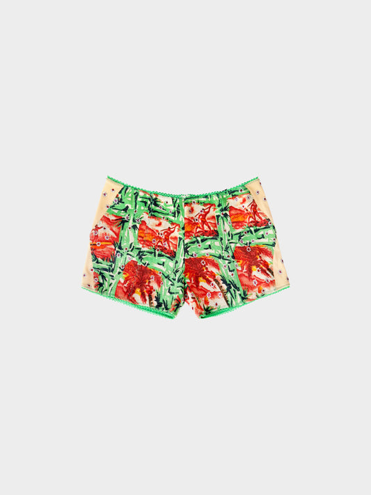 Dolce and Gabbana 2000s Green and Red Summer Printed Cotton-Linen Shorts
