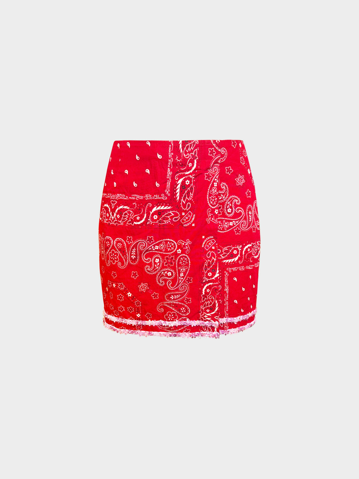 Dolce and Gabbana 2000s Red and White Bandana Print Skirt