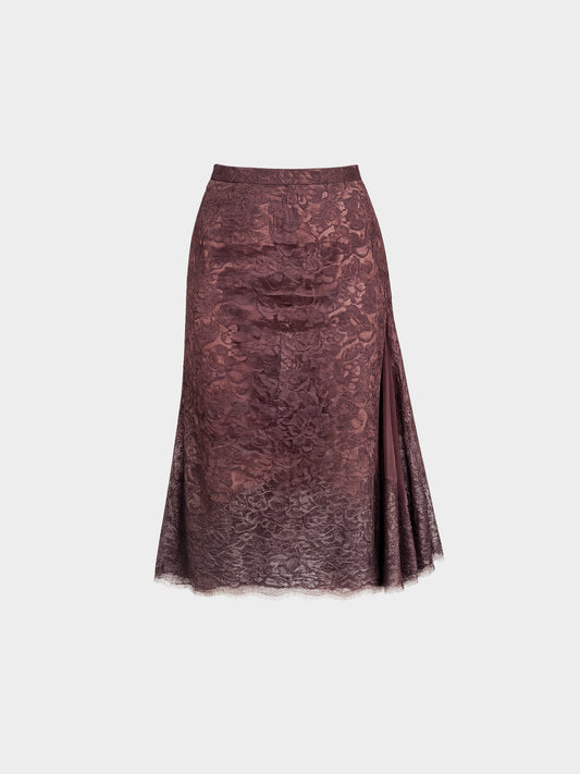 Dolce and Gabbana 2000s Brown Pleated Lace Skirt